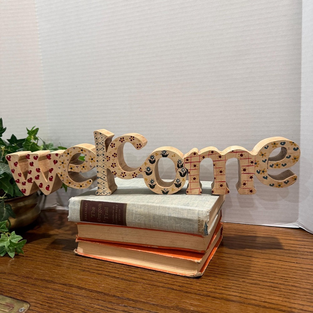 Whimsical Hand-Painted Wooden‎ Welcome Sign